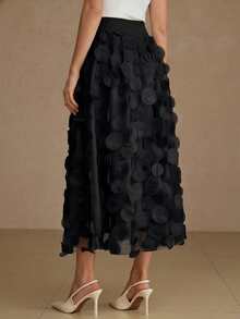 Aveloria Rosie Apricot Mesh Layered Cutout A-Line Skirt, Waist Cinching Elegant Design, Romantic French Style Suitable For Dates And Parties - Black - View 5