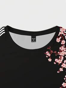 Manfinity EMRG 男士休闲樱花印花条纹拼接短袖T恤，夏季 - 彩色 - 查看 5
