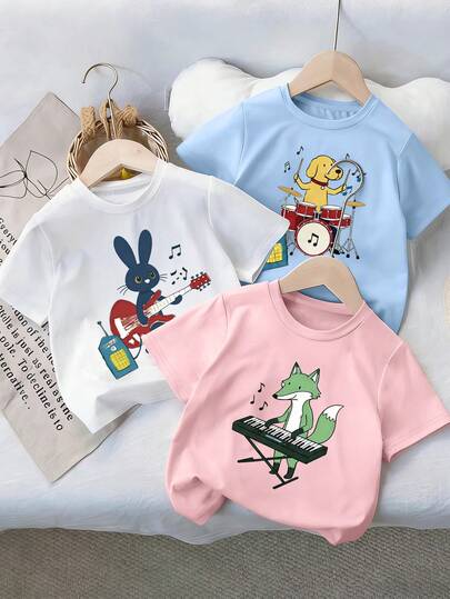 Áo thun ngắn tay cổ tròn in hình động vật hoạt hình dành cho bé gái tuổi teen, thích hợp mặc mùa hè.