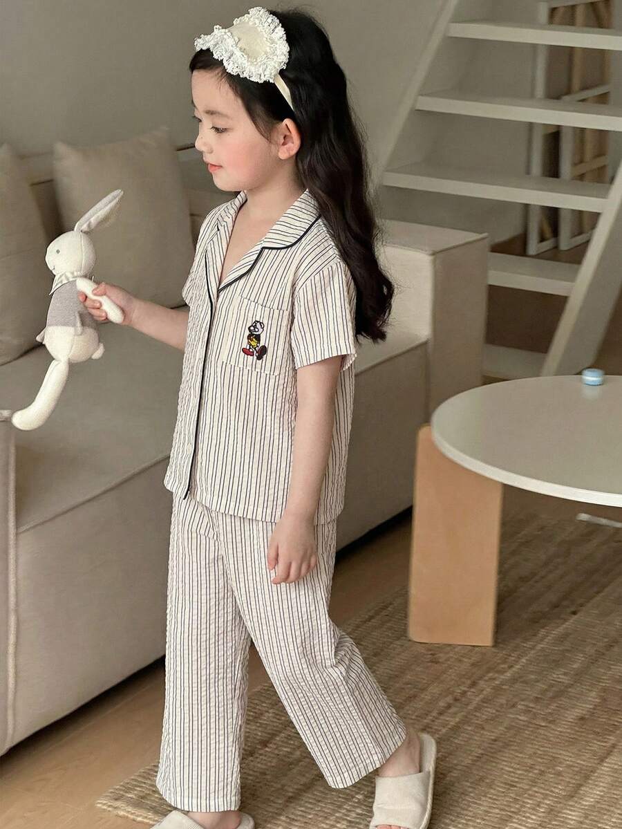 Dazy Kids 少女格紋短袖長褲睡衣套裝,春/夏 - 黑與白 - 查看 1