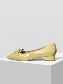 MOTF PREMIUM MINIMALIST SOLID COLOR SQUARE TOE FLAT WOMEN OFFICE SHOES, FOR VALENTINE'S DAY SPRING SHOES SPRING BREAK EASTER VALENTINE'S DAY SPRING SHOES - Mustard Yellow - View 4