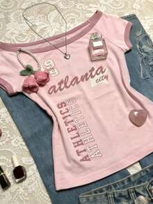 Glimmora Women's Letter Print Raglan Sleeve Casual T-Shirt - Multicolor - View 5