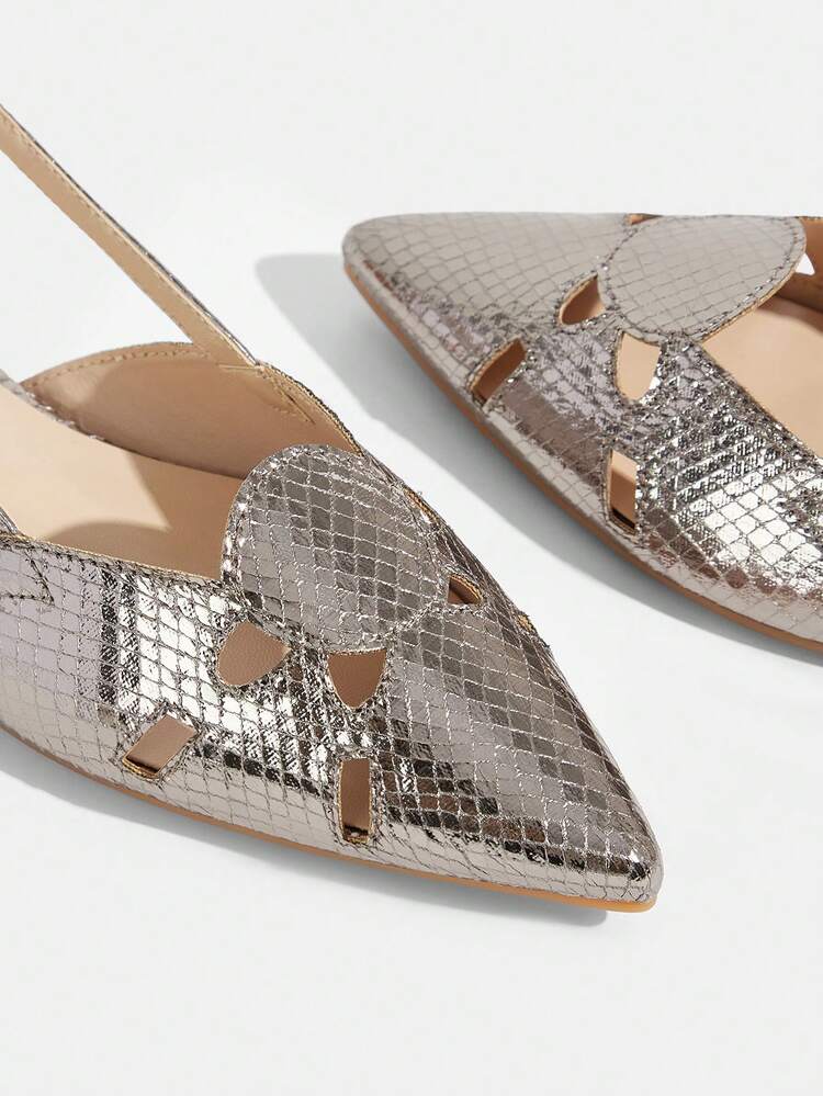 CUCCOO TILAWA Women's Pointed Metal Snake Pattern Computer Car Line Splicing Daily Travel Casual Versatile Fashion Slingback Flat Shoes