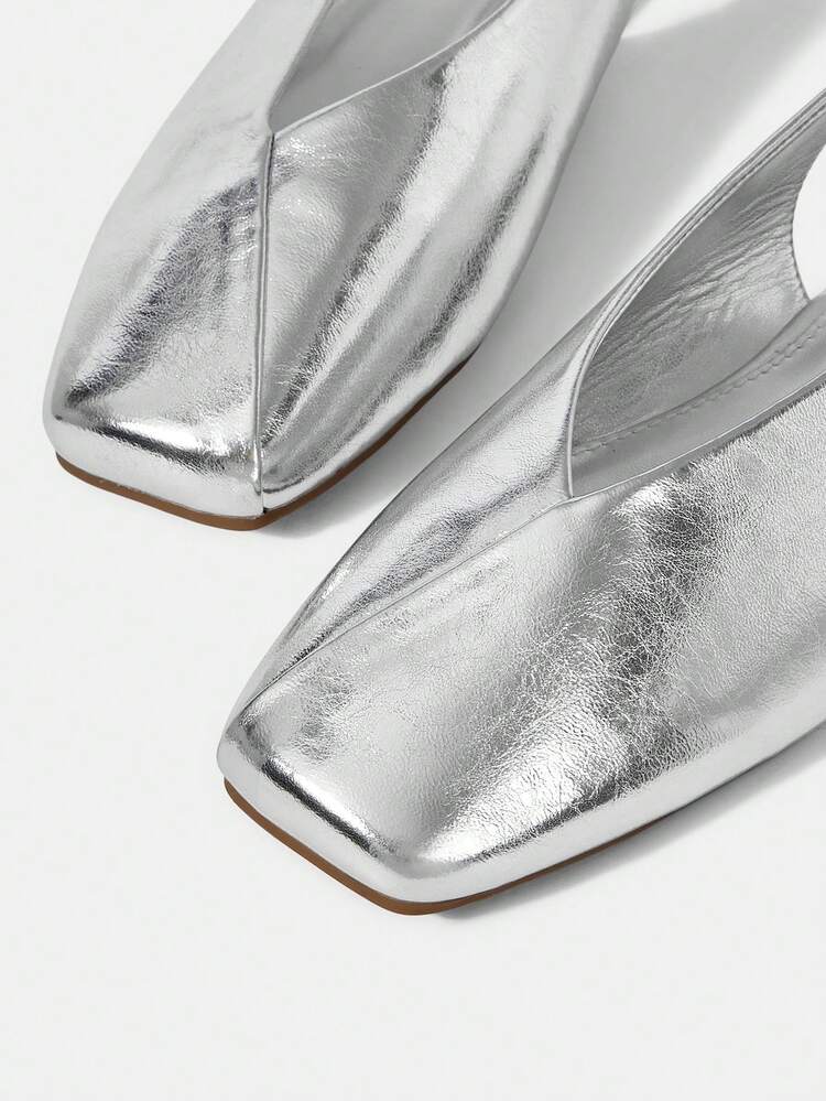 WOMEN SHOES NEW EUROPEAN AND AMERICAN RETRO FASHION PU LEATHER V-CUT SQUARE TOE FLAT BOTTOM SLINGBACK SANDALS, SILVER VERSATILE CASUAL SLIP-ON LIGHT, COMFORTABLE, SIMPLE ATMOSPHERE ELEGANT HIGH-END SHOES