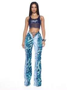 MUSERA Fishnet Trip Graphic Tank Top Sexy Summer Spring Rave Festival Holiday Vacation Party Going Out Tripp - Royal Blue - View 3