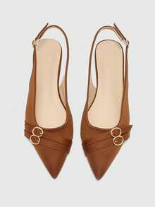 CUCCOO BIZCHIC 法式轻盈成熟风尖头闭趾凉鞋 女款 2026 新款平底高跟鞋 气质名媛后跟搭扣鞋 - 棕色 - 查看 1