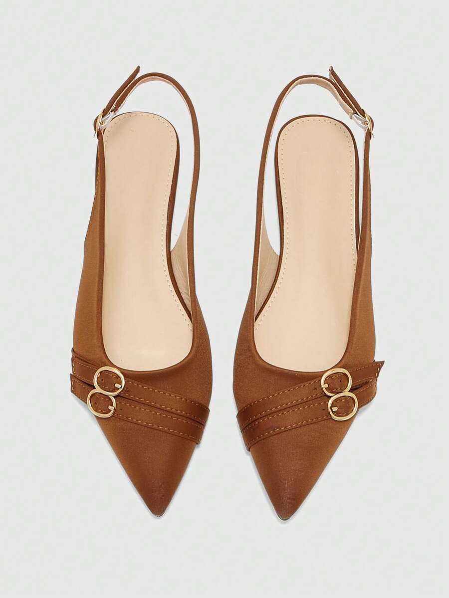 CUCCOO BIZCHIC 法式轻盈成熟风尖头闭趾凉鞋 女款 2026 新款平底高跟鞋 气质名媛后跟搭扣鞋 - 棕色 - 查看 1
