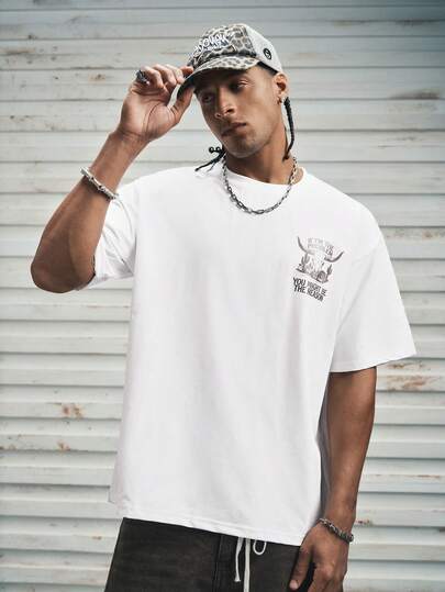 Modcrash Zrgoth 男士休闲百搭简约英文标语羊头乡村动物印花短袖 T 恤，复古美式，男女皆宜，宽松版型夏季服装 – 适合日常穿着和夏季度假服装。