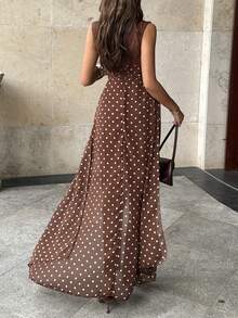 Rafferiza Bộ jumpsuit ống rộng bằng chiffon đính ngọc trai, cổ chữ V, eo xếp ly, thanh lịch, thích hợp làm trang phục dự tiệc cưới, màu tím. - Cà phê nâu - Xem 8