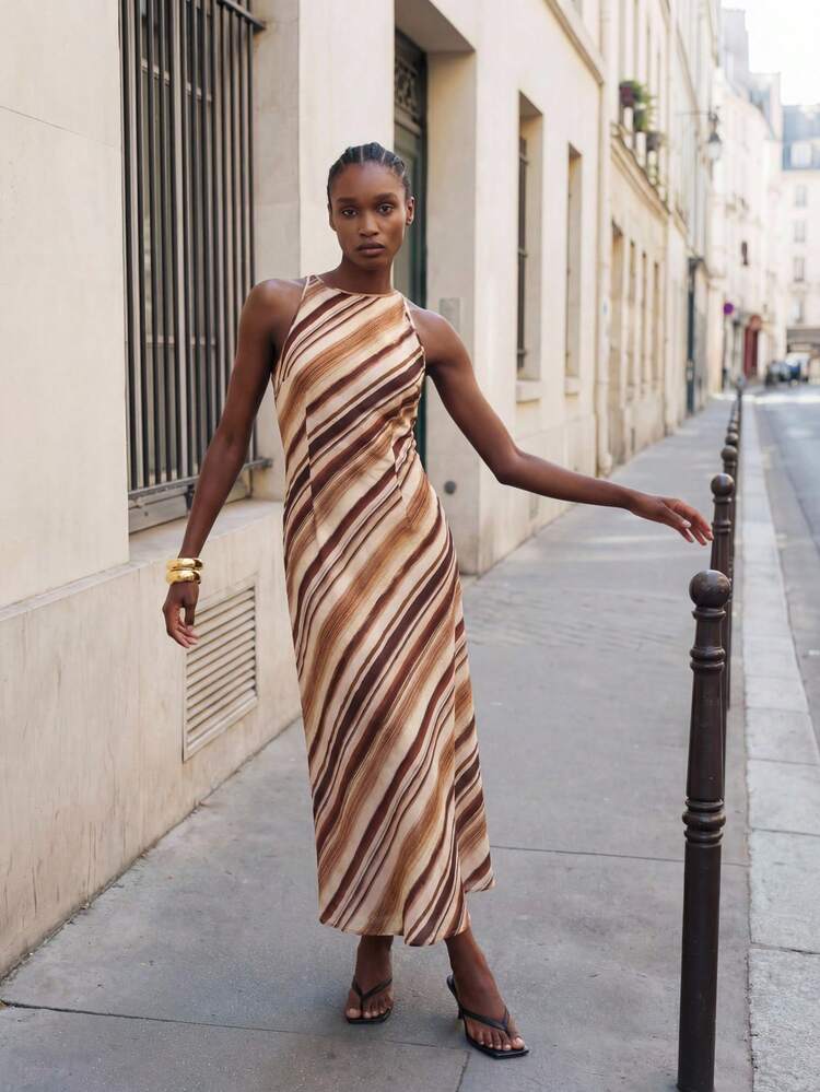 SHEIN Maija Outfit Deas For Dress,Women's Summer Casual Vacation Style Colorblock Striped Print Sleeveless Dress,Summer Outfits Festival Outfits For Women,Holiday Outfits For Women ,Summer Holiday Outfits Maxi Dress Summer Dresses Striped Dress Women's Dresses,Summer Dresses For Women