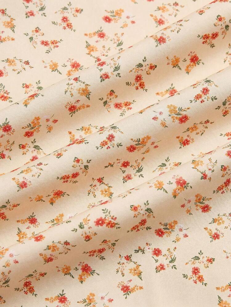 Ecru Floral-Print Top With White Lace Detailing Cute Chic Style French Style Parisian Style