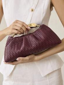 MOTF PREMIUM BOLSO DE MANO DE MUJER DE PU TEJIDO CON RELIEVE, HERRAJES FINOS - Trenza burdeos - Ver 7