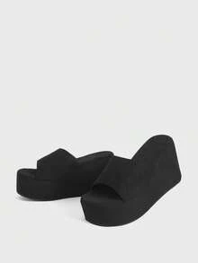 Sugerpunk Giày sandal đế xuồng cao gót cho nữ, phong cách rock punk gothic tối màu, sandal hở mũi mùa hè kiểu La Mã, giày dự tiệc Y2K, giày ngoài trời, dép đi nghỉ mát mát mẻ. - Vải đen - Xem 5