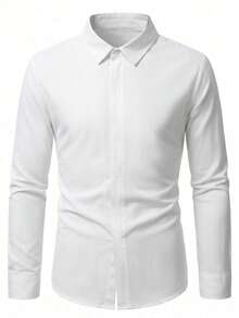 Manfinity Bizformal Camisa casual de manga larga con botones de unicolor para hombre - Blanco - Ver 6