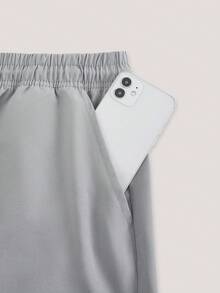 Driftmere 男士运动短裤，男友风，夏季及膝短裤，简约弹力印花裤，抽绳带口袋，适合跑步、健身、篮球等运动。 - 淺灰色 - 查看 3