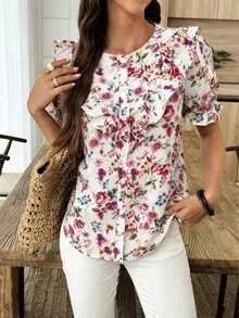 Louniche Damblus med puffärm och volang, vår/sommar, för vardagssemestern - Multifärgad - Visa 4