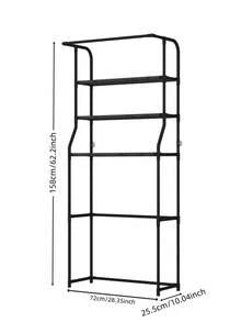 1 pieza Estantería de almacenamiento multifuncional, estantería de almacenamiento de 3 niveles en color negro y blanco, estantería de pie para baño o balcón con barra para colgar toallas + cesta de almacenamiento de gran capacidad, estantería de clasificación a prueba de agua y ahorro de espacio - Multicolor - Ver 4