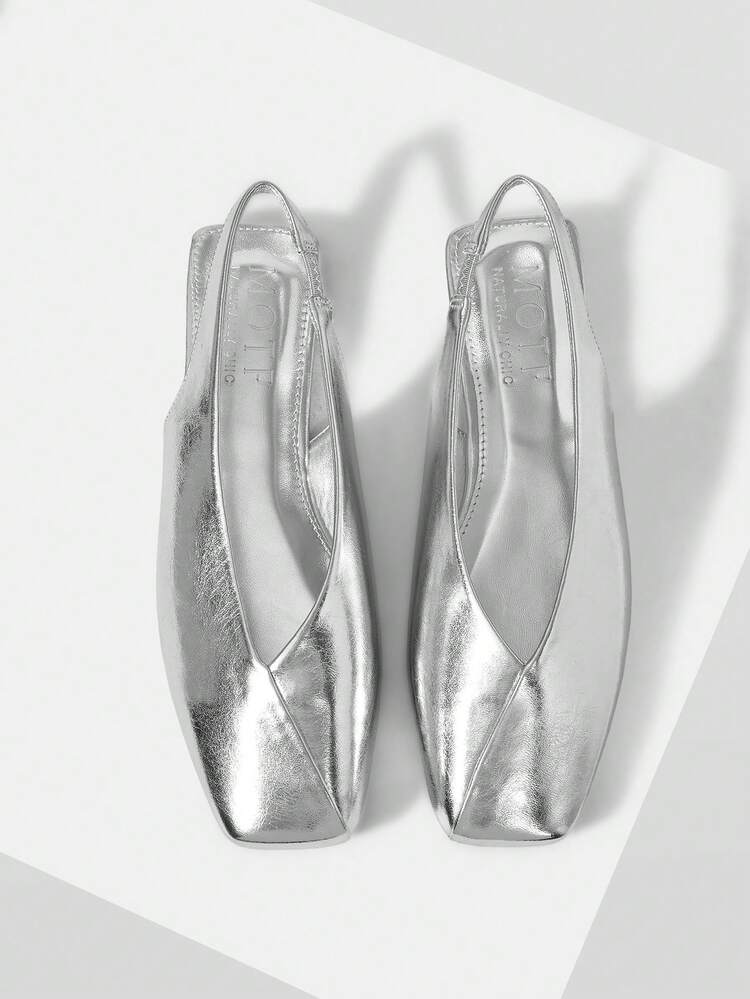 WOMEN SHOES NEW EUROPEAN AND AMERICAN RETRO FASHION PU LEATHER V-CUT SQUARE TOE FLAT BOTTOM SLINGBACK SANDALS, SILVER VERSATILE CASUAL SLIP-ON LIGHT, COMFORTABLE, SIMPLE ATMOSPHERE ELEGANT HIGH-END SHOES