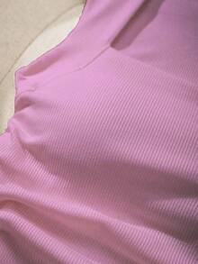 SHEIN EZwear Square Neck Ruched Waist Padded Bra-Free Camisole - Purple - View 4