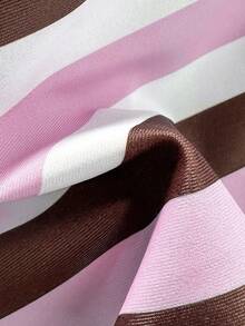 Bonvoyette 三件套女士沙滩比基尼，迷你短款条纹印花复古棕蓝色泳装，适合户外约会、沙滩派对、性感穿着、户外婚礼季、情人节、外出、音乐会、派对、夜店、约会、夜生活、度假、海滩装扮、花园婚礼宾客礼服，优雅女士服装，适合约会、秋冬春夏泳装。 - 粉色 - 查看 8