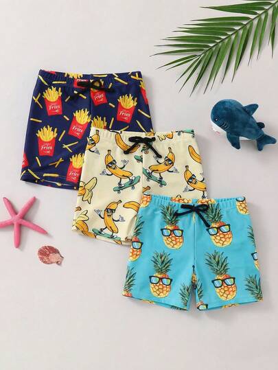 SHEIN 3pcs Young Boy Leisure Vacation Net Color Dopamine Dinosaur Shark Print Color Loose Woven Beach Swimsuit Multi Piece Set, Three Color Three Pieces Set Shorts Swimsuit Beach Swimming Beach Surfing Vacation Spring And Summer Outfits Y2k Vacation Tendencias Ss26 Streetwear  Burgundy Holiday Vintage Boho Festival Gras Party Cute Birthday Boys Modest Casual Cozy