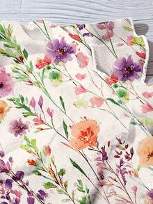 EMERY ROSE Casual Romantic Floral Print V-Neck Ruffle Trim Plus Size Women's Short Sleeve Blouse, Suitable For Summer, White Top, Vacation - Multicolor - View 3