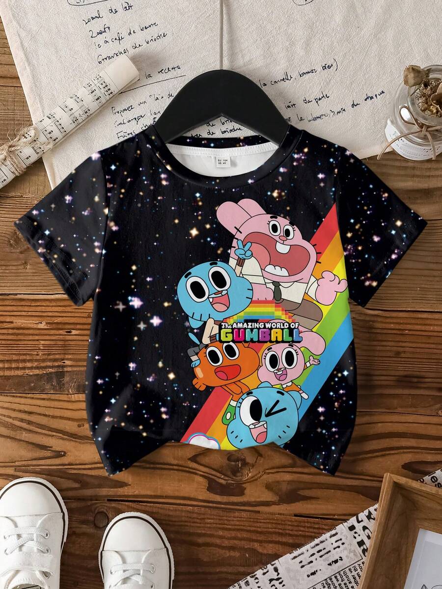 GUMBALL X SHEIN 女童圆领短袖休闲T恤 GUMBALL - 白色 - 查看 1