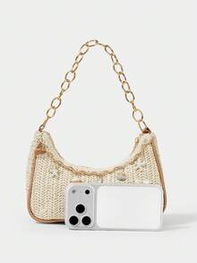 SHECARRY A Set Of Floral Crocheted Beach Handbags And Accessories, Stylish Personalized Beach Resort Style Shell Lace Lady Messenger Bag - Shoulder bag chain sticker lace lily pearl - View 3