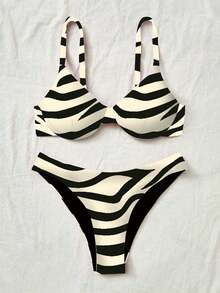 EMERY ROSE 2025款女士斑马纹性感比基尼泳装套装，夏季沙滩装 - 彩色 - 查看 5