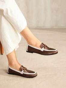 MOTF PREMIUM WOMEN'S COMFORTABLE CASUAL SQUARE TOE FLATS, FOR NEW YEAR HOLIDAY, SPRING SHOES SPRING BREAK EASTER FOR CHRISTMAS SPRING SHOES - brown and white - View 6