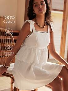 Lullawish Áo ngủ nữ kiểu Bohemian, 100% cotton, dây mảnh. - trắng - Xem 1
