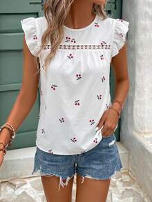 SHEIN Frenchy 樱桃印花短袖圆领夏季T恤 - 彩色 - 查看 5