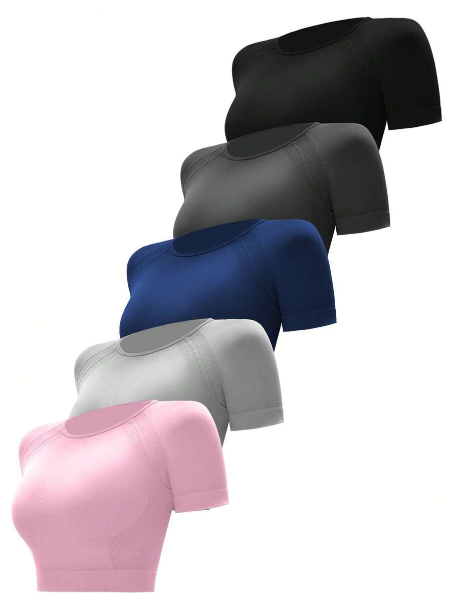 Easithlete Áo thun thể thao nữ dáng ngắn, cổ tròn, tay raglan, màu trơn, tối giản, thích hợp cho mùa hè. - Nhiều màu - Xem 1