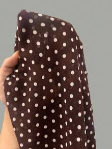 Rustia Plus Size Elegant Polka Dot Asymmetrical Shoulder Ruffle Blouse, Spring/Summer - Coffee Brown - View 9