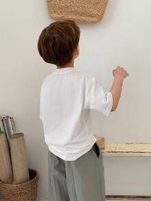 Hapijoa Young Boy Solid Color Button Design Short Sleeve Casual T-Shirt Summer - White - View 2