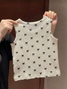 SHEIN Áo thun bé gái in nơ, kiểu dáng thường ngày, đa năng. - Màu be - Xem 2