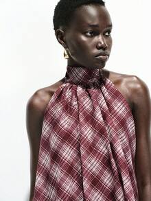 Lumivelle 女士夏季格子露背系带沙滩度假格子背心 - 彩色 - 查看 4