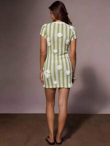 Athîral Women's Striped Round Neck Short Sleeve Fashionable Mini Dress,Summer Dresses For Women - Green - View 4