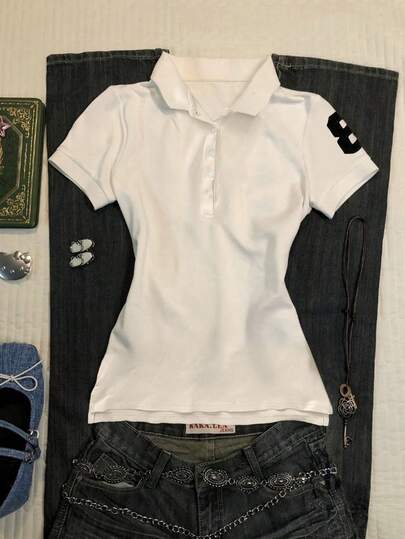 Glimmora Women's Casual Numeric Print Short Sleeve Button-Up T-Shirt