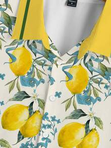 Manfinity RSRT 男士夏季柠檬印花短袖衬衫，柠檬衬衫，男士度假衬衫，男士休闲衬衫，海滩度假风，适合度假和通勤，清新怡人，百搭优雅 - 彩色 - 查看 5