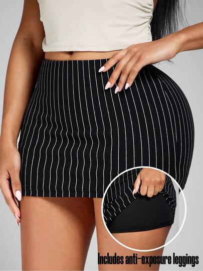 Radiana Women's Sexy Elegant Minimalist Black Striped Bodycon Low Waist Pencil Skirt, Low Waist Mini Skirt, Black Low Waist Skirt, Black Skirt, Striped Skirt, Suitable For Night, Date, Gathering, Party, Cocktail Party, Club, Concert, Office, Commute, Daily Outings