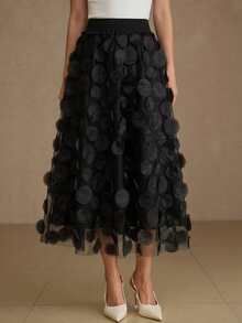 Aveloria Rosie Apricot Mesh Layered Cutout A-Line Skirt, Waist Cinching Elegant Design, Romantic French Style Suitable For Dates And Parties - Black - View 7