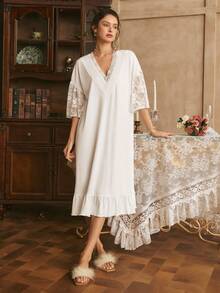 法式优雅浪漫蕾丝女士睡衣 - 白色 - 查看 5