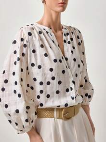 Briarwyn Áo khoác cardigan nữ thời trang thường ngày cài cúc chấm bi - trắng - Xem 2