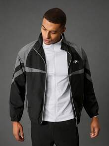 Acti Log Men's Stand Collar Patchwork Casual Sports Jacket, Versatile Small Logo Sporty Comfortable Jacket, Street Fashion Item - Black - View 4