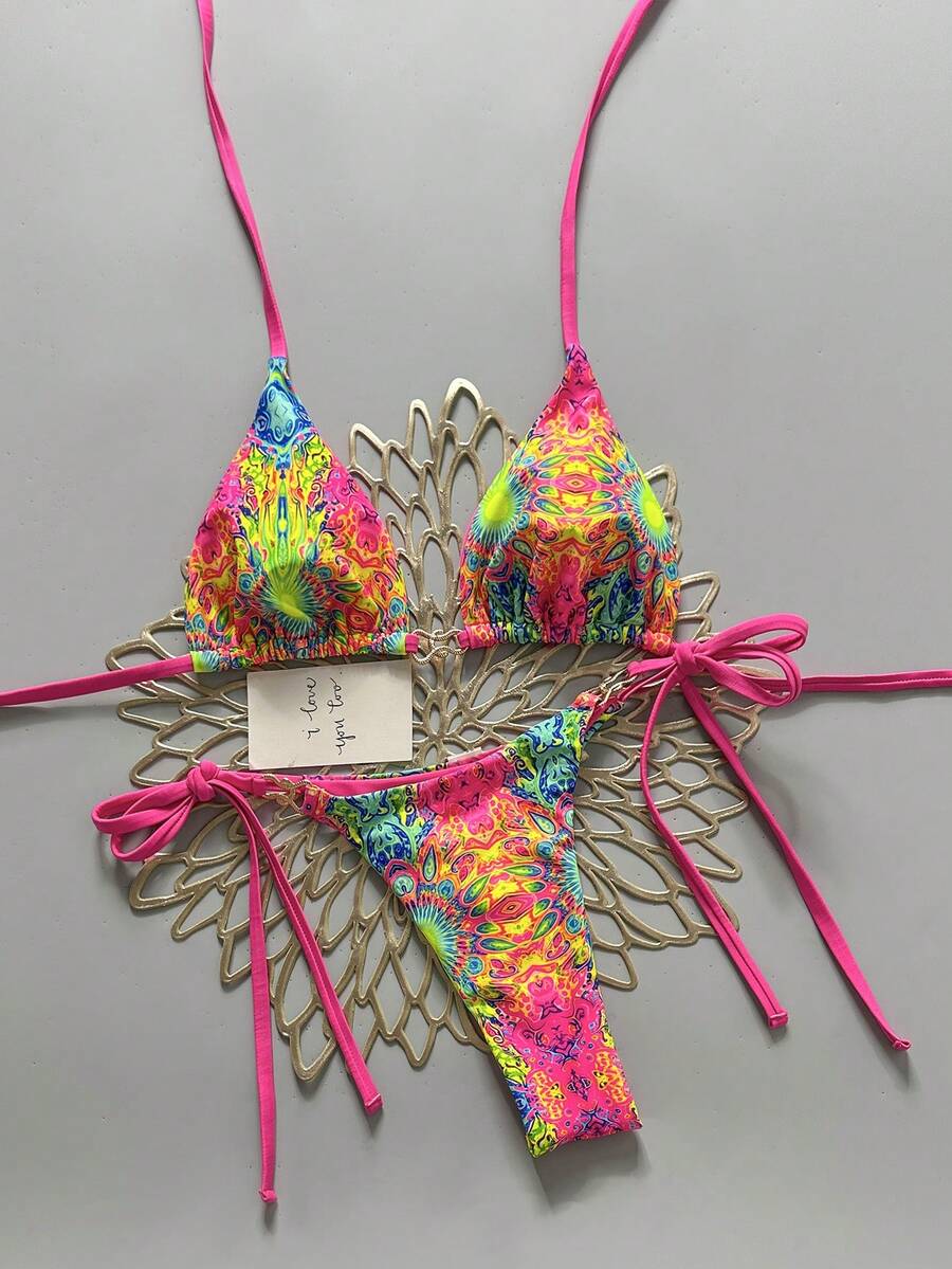 Swim Mod Women's Summer Beach Full Print Halter Tie Sexy Bikini And Triangle Briefs Swimsuit Set Tropical Bikini Brazilian Bikini Patterned Bikini Bikini Sets Zestiva Swimsuit Zebra Bikini Set Bikini With Design 2 Piece Set - Multicolor - View 1
