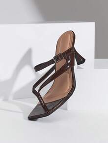 SHUZIA Sandal xỏ ngón đế thấp, mũi vuông, thoải mái dành cho nữ. - Màu nâu Sô-cô-la - Xem 5
