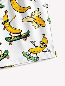 VIVINTIMO Men's Vacation Cartoon Banana Print Drawstring Waist Pocket Shorts - Multicolor - View 3