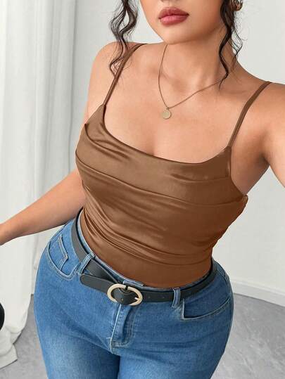 Elenzga Plus Size Women's High Elasticity PU Camisole, Sexy Minimalist, High Elasticity PU Material, Angola Red, Sexy Camisole