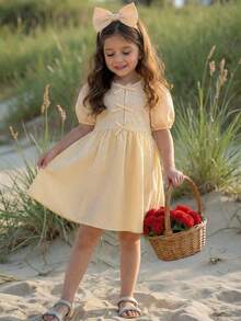 Emery Rose Kids Emery Rose Kids 少女圆领泡泡袖休闲蝴蝶结装饰条纹夏季连衣裙 休闲连衣裙 春季连衣裙 迷人连衣裙 复古连衣裙 - 黑與白 - 查看 2